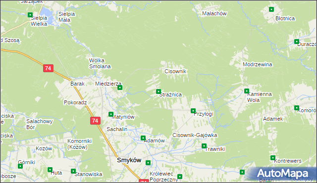 mapa Strażnica gmina Smyków, Strażnica gmina Smyków na mapie Targeo