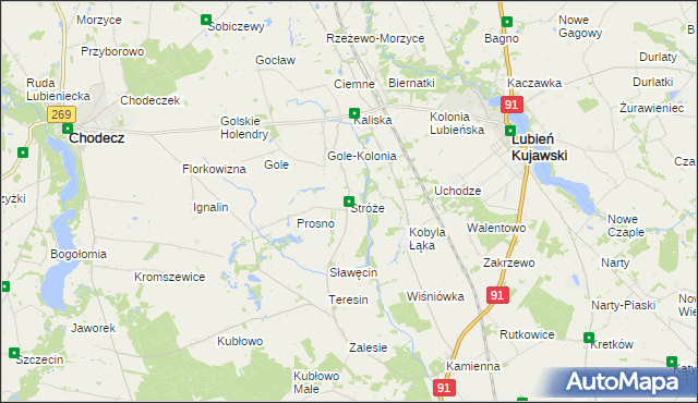 mapa Stróże gmina Lubień Kujawski, Stróże gmina Lubień Kujawski na mapie Targeo