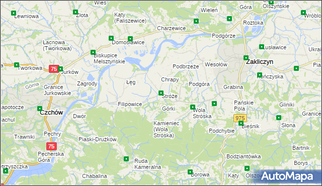 mapa Stróże gmina Zakliczyn, Stróże gmina Zakliczyn na mapie Targeo