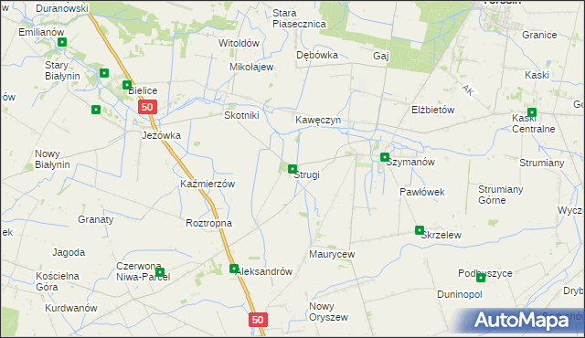 mapa Strugi gmina Teresin, Strugi gmina Teresin na mapie Targeo