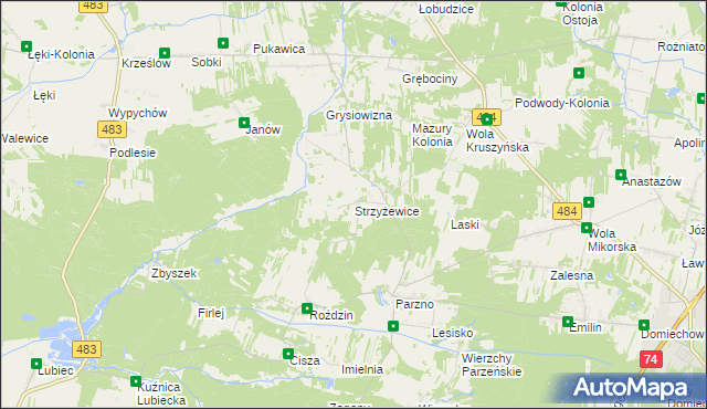 mapa Strzyżewice gmina Kluki, Strzyżewice gmina Kluki na mapie Targeo