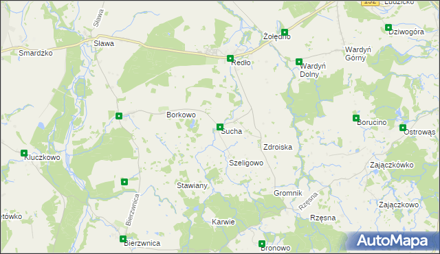 mapa Sucha gmina Połczyn-Zdrój, Sucha gmina Połczyn-Zdrój na mapie Targeo