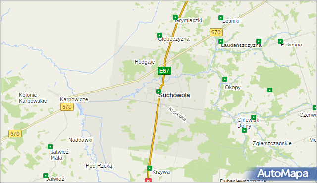 mapa Suchowola powiat sokólski, Suchowola powiat sokólski na mapie Targeo