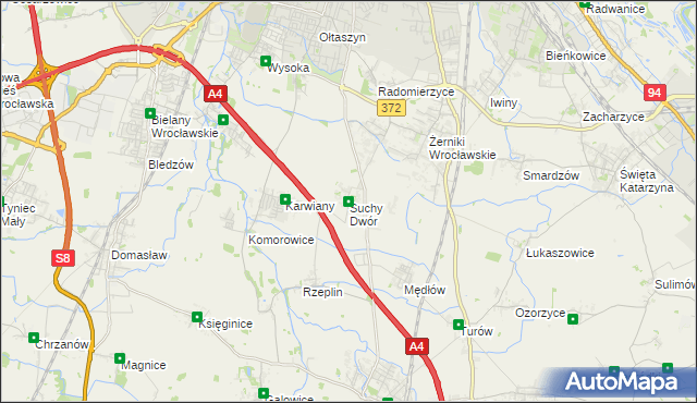 mapa Suchy Dwór gmina Żórawina, Suchy Dwór gmina Żórawina na mapie Targeo