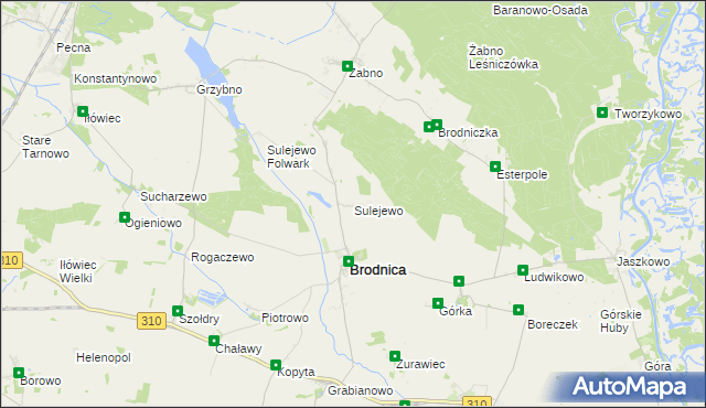 mapa Sulejewo gmina Brodnica, Sulejewo gmina Brodnica na mapie Targeo