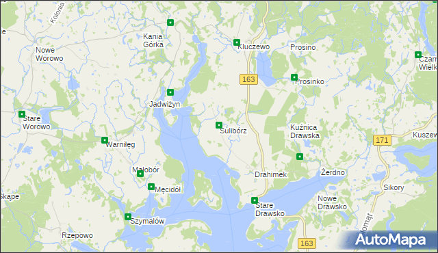 mapa Sulibórz gmina Czaplinek, Sulibórz gmina Czaplinek na mapie Targeo