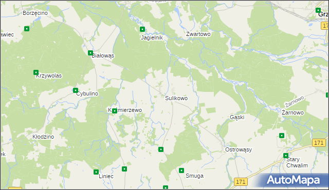 mapa Sulikowo gmina Barwice, Sulikowo gmina Barwice na mapie Targeo