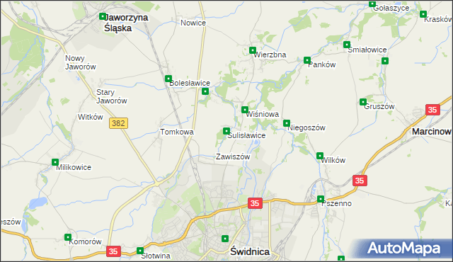 mapa Sulisławice gmina Świdnica, Sulisławice gmina Świdnica na mapie Targeo