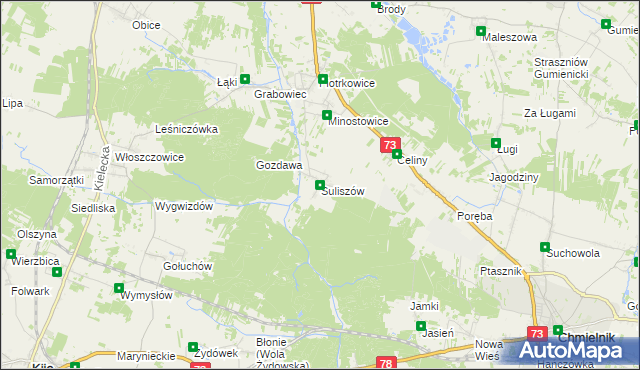 mapa Suliszów gmina Chmielnik, Suliszów gmina Chmielnik na mapie Targeo