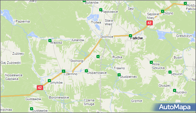 mapa Sułków gmina Fałków, Sułków gmina Fałków na mapie Targeo