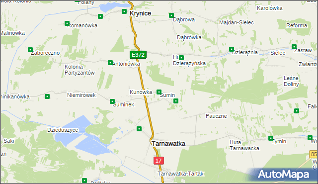 mapa Sumin gmina Tarnawatka, Sumin gmina Tarnawatka na mapie Targeo