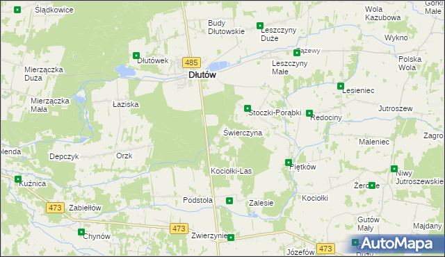 mapa Świerczyna gmina Dłutów, Świerczyna gmina Dłutów na mapie Targeo