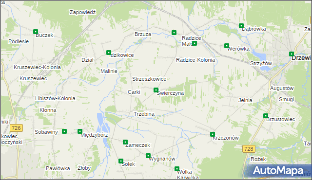 mapa Świerczyna gmina Drzewica, Świerczyna gmina Drzewica na mapie Targeo