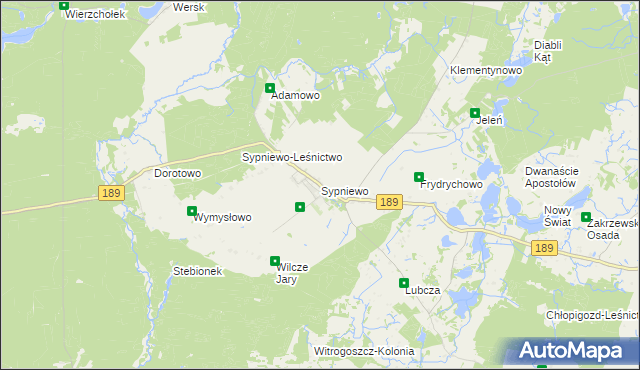 mapa Sypniewo gmina Więcbork, Sypniewo gmina Więcbork na mapie Targeo