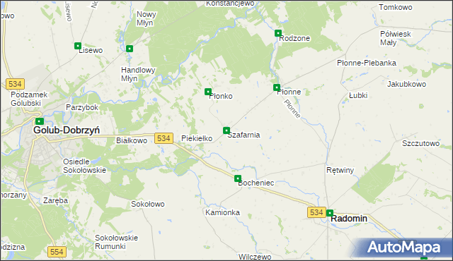 mapa Szafarnia gmina Radomin, Szafarnia gmina Radomin na mapie Targeo