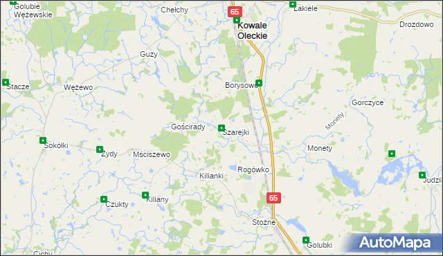 mapa Szarejki gmina Kowale Oleckie, Szarejki gmina Kowale Oleckie na mapie Targeo