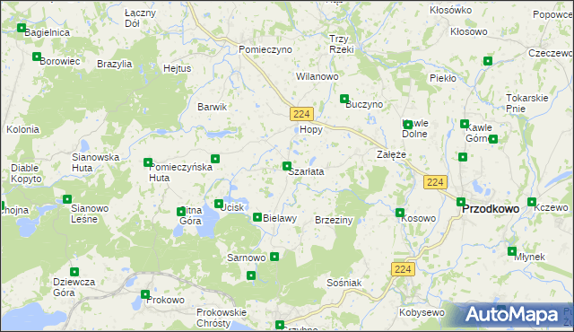 mapa Szarłata gmina Przodkowo, Szarłata gmina Przodkowo na mapie Targeo