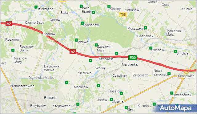 mapa Szczawin gmina Zgierz, Szczawin gmina Zgierz na mapie Targeo