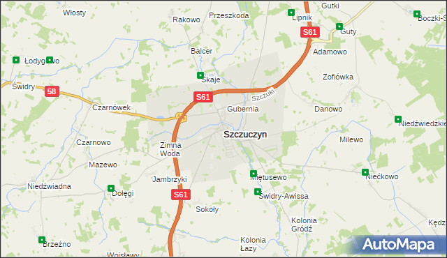 mapa Szczuczyn powiat grajewski, Szczuczyn powiat grajewski na mapie Targeo