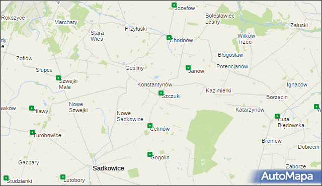 mapa Szczuki gmina Biała Rawska, Szczuki gmina Biała Rawska na mapie Targeo