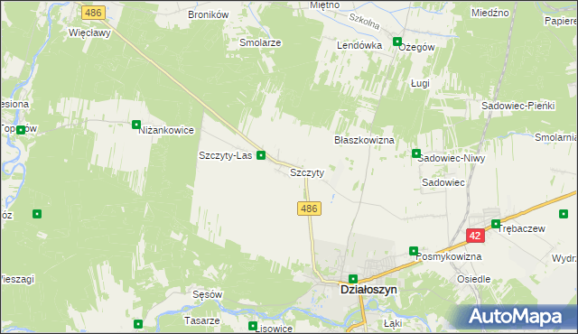 mapa Szczyty gmina Działoszyn, Szczyty gmina Działoszyn na mapie Targeo