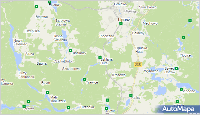 mapa Szklana Huta gmina Lipusz, Szklana Huta gmina Lipusz na mapie Targeo