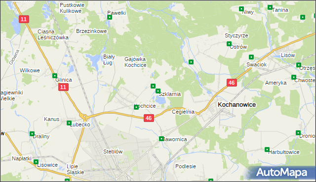 mapa Szklarnia gmina Kochanowice, Szklarnia gmina Kochanowice na mapie Targeo