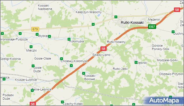 mapa Szlasy-Lipno, Szlasy-Lipno na mapie Targeo