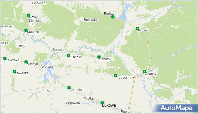mapa Szostaki gmina Łukowa, Szostaki gmina Łukowa na mapie Targeo