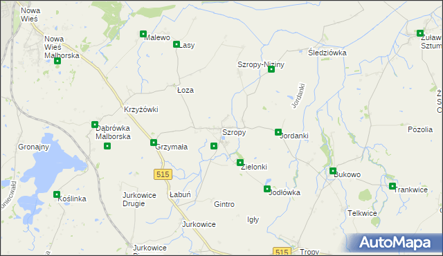 mapa Szropy, Szropy na mapie Targeo