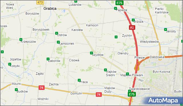 mapa Szydłów gmina Grabica, Szydłów gmina Grabica na mapie Targeo