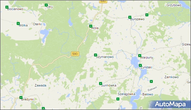 mapa Szymanowo gmina Sorkwity, Szymanowo gmina Sorkwity na mapie Targeo