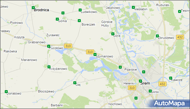 mapa Szymanowo gmina Śrem, Szymanowo gmina Śrem na mapie Targeo