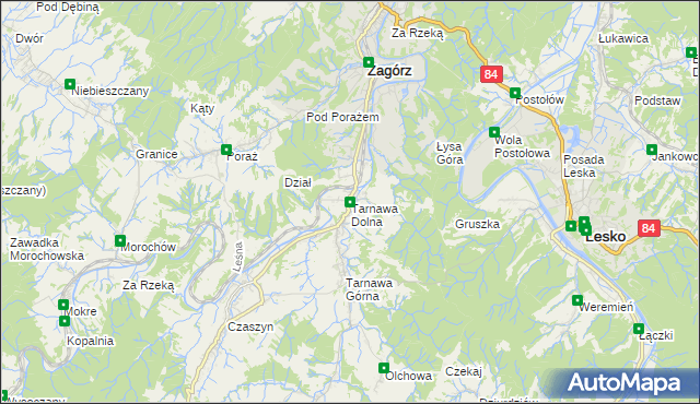 mapa Tarnawa Dolna gmina Zagórz, Tarnawa Dolna gmina Zagórz na mapie Targeo