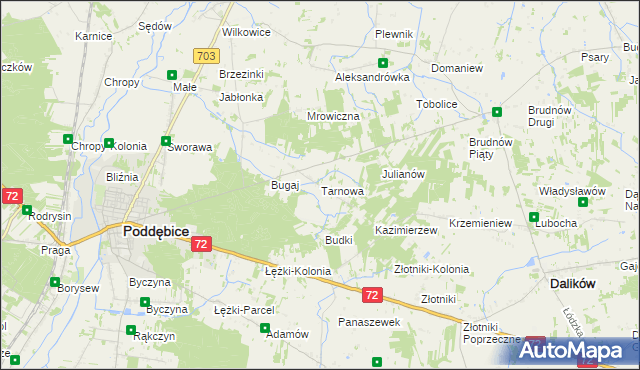 mapa Tarnowa gmina Poddębice, Tarnowa gmina Poddębice na mapie Targeo