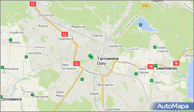 mapa Tarnowskie Góry, Tarnowskie Góry na mapie Targeo