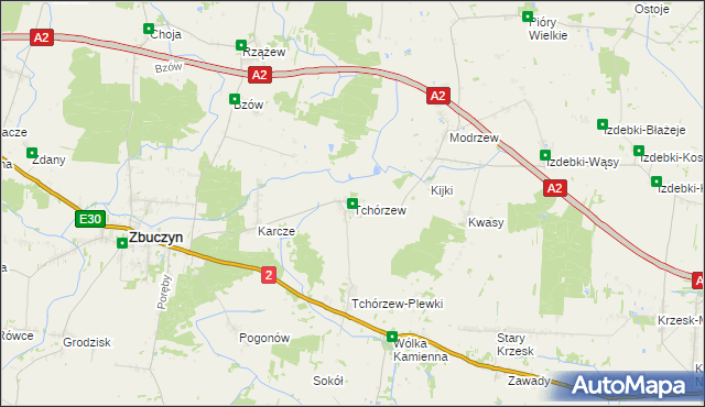 mapa Tchórzew gmina Zbuczyn, Tchórzew gmina Zbuczyn na mapie Targeo