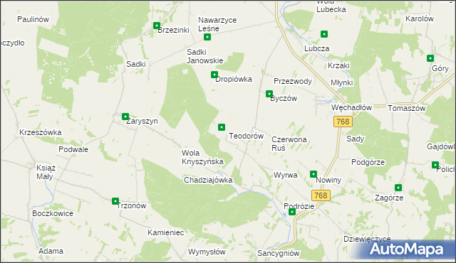 mapa Teodorów gmina Działoszyce, Teodorów gmina Działoszyce na mapie Targeo