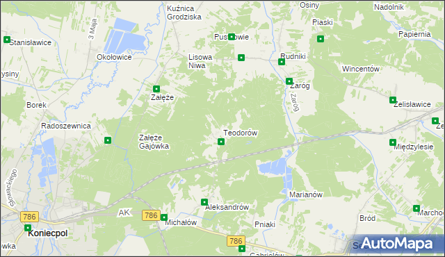 mapa Teodorów gmina Koniecpol, Teodorów gmina Koniecpol na mapie Targeo