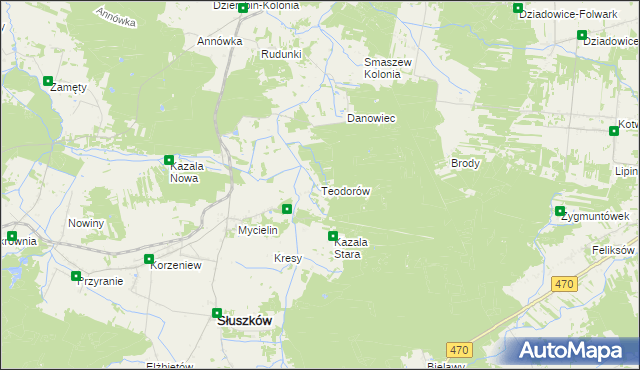 mapa Teodorów gmina Mycielin, Teodorów gmina Mycielin na mapie Targeo