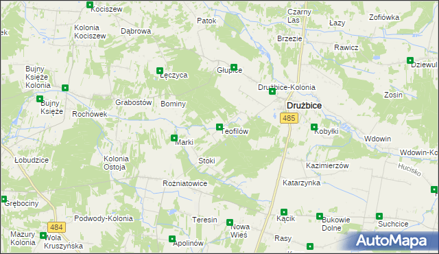 mapa Teofilów gmina Drużbice, Teofilów gmina Drużbice na mapie Targeo