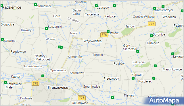 mapa Teresin gmina Proszowice, Teresin gmina Proszowice na mapie Targeo