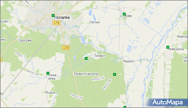 mapa Teresin gmina Trzcianka, Teresin gmina Trzcianka na mapie Targeo