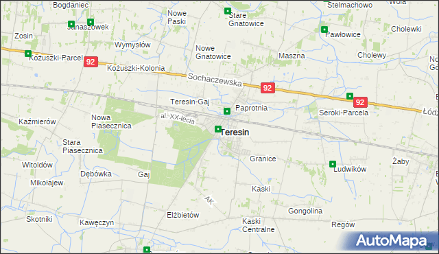 mapa Teresin powiat sochaczewski, Teresin powiat sochaczewski na mapie Targeo