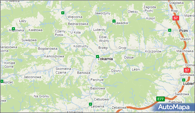 mapa Tokarnia powiat myślenicki, Tokarnia powiat myślenicki na mapie Targeo