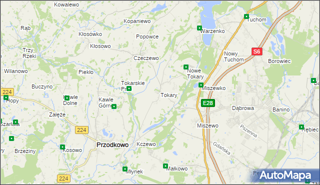 mapa Tokary gmina Przodkowo, Tokary gmina Przodkowo na mapie Targeo