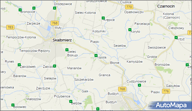 mapa Topola gmina Skalbmierz, Topola gmina Skalbmierz na mapie Targeo