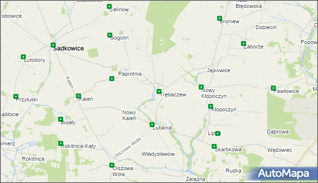 mapa Trębaczew gmina Sadkowice, Trębaczew gmina Sadkowice na mapie Targeo