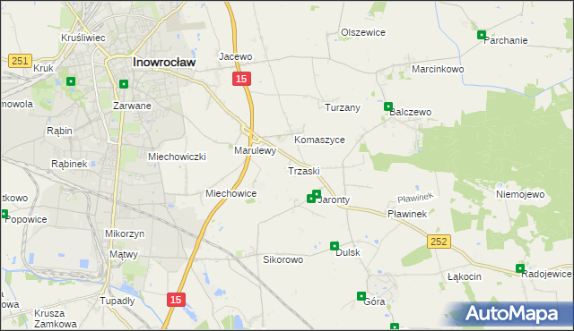 mapa Trzaski gmina Inowrocław, Trzaski gmina Inowrocław na mapie Targeo