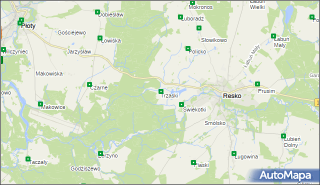 mapa Trzaski gmina Resko, Trzaski gmina Resko na mapie Targeo